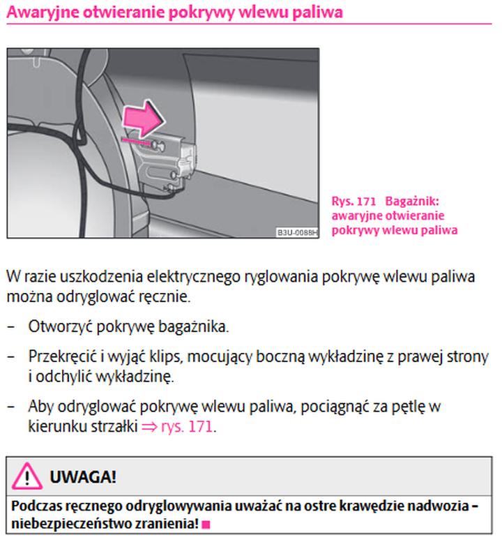 Lokalizacja zamka wlewu paliwa
